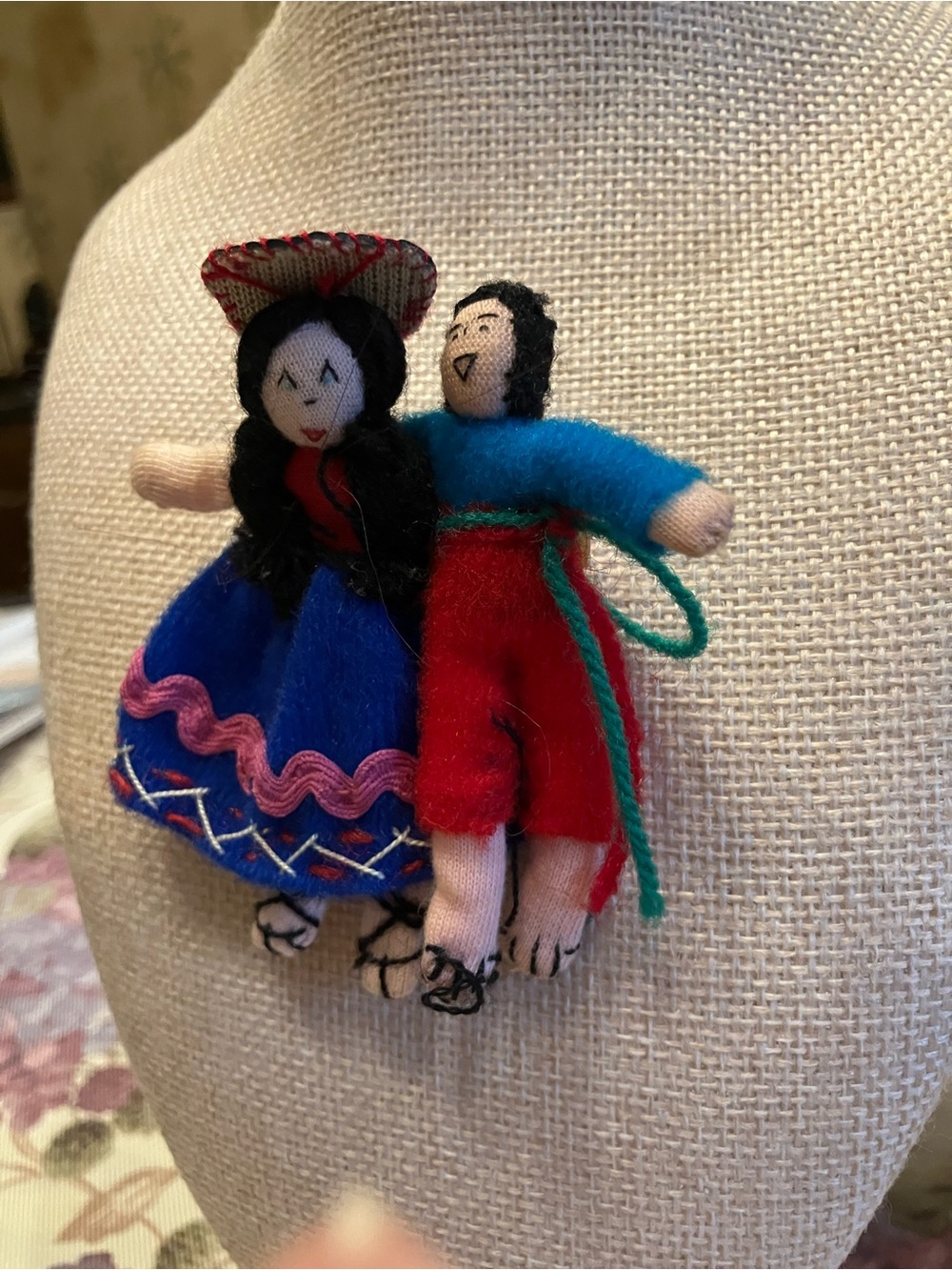 Hand crafted Guatemalan worry doll lapel pin folk Art